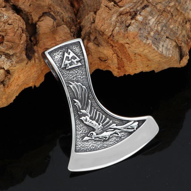 WorldNorse Viking Axe With Wolf And Raven Necklace