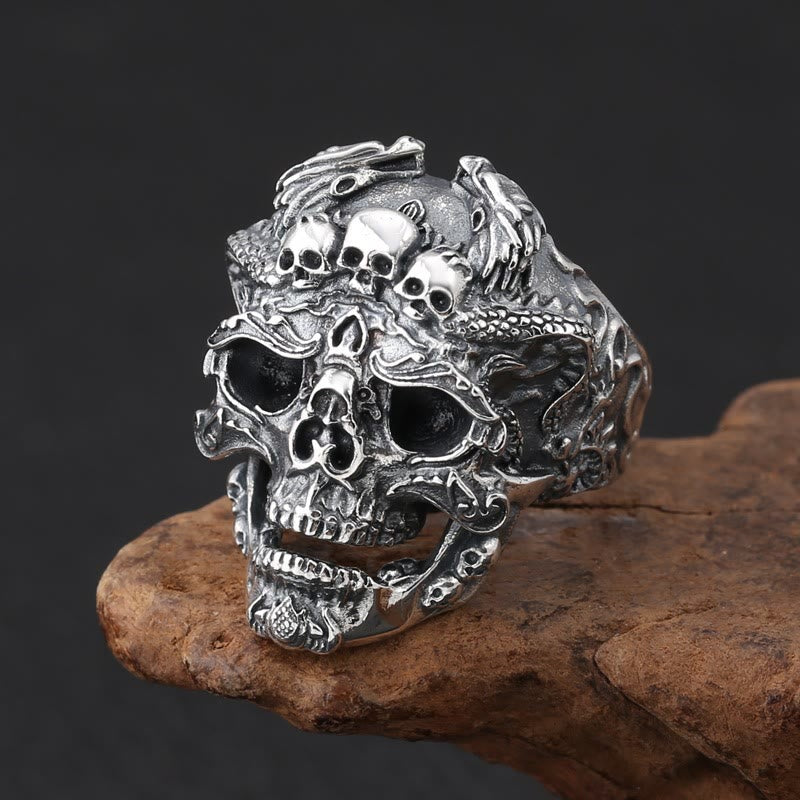 WorldNorse Red Blue Green Eyes Skull Ring