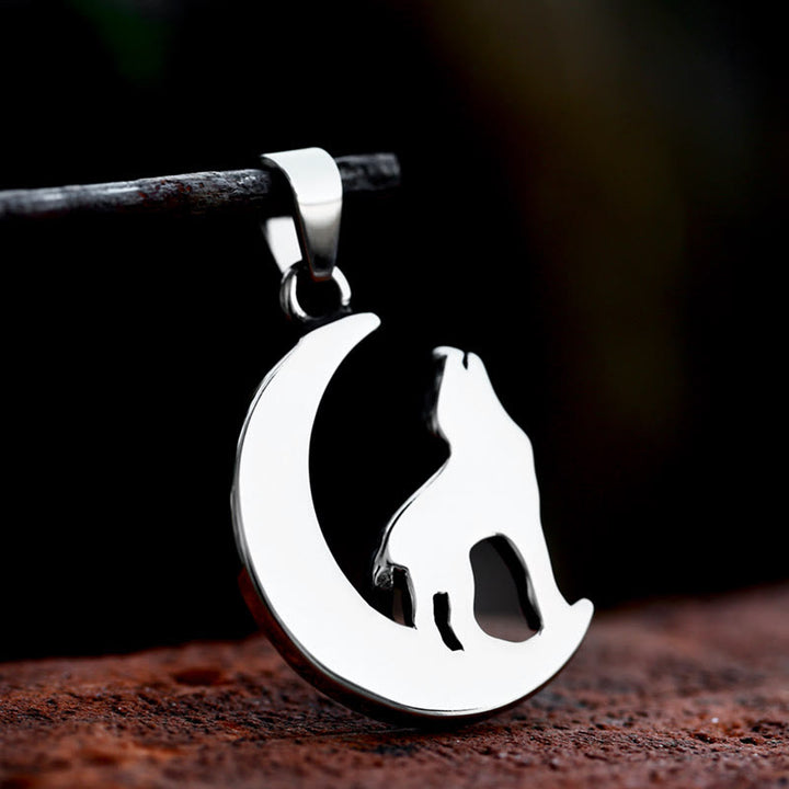 WorldNorse Viking Wolf With Crescent Moon Pendant Necklace