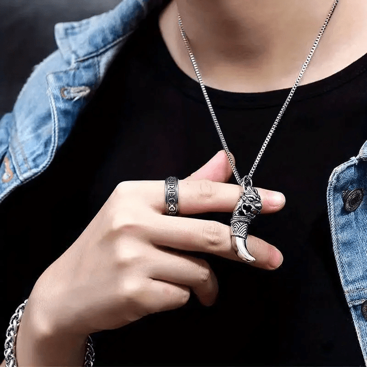 WorldNorse Wolf Tooth With Wolf Head Necklace