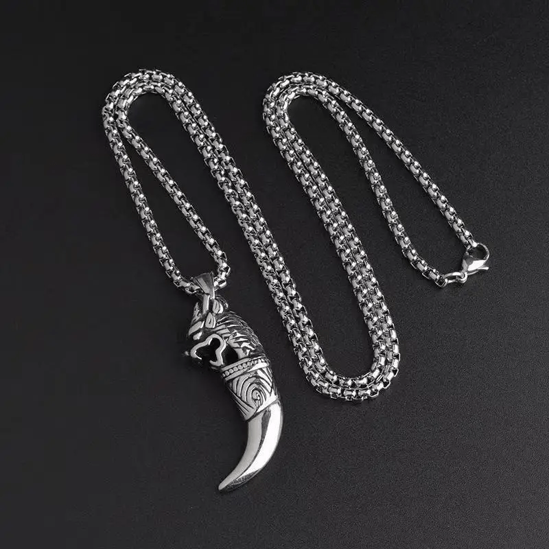 WorldNorse Wolf Tooth With Wolf Head Necklace