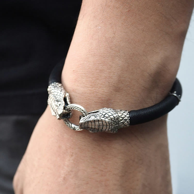 WorldNorse 925 Sterling Silver Viking Animals Leather Bracelet