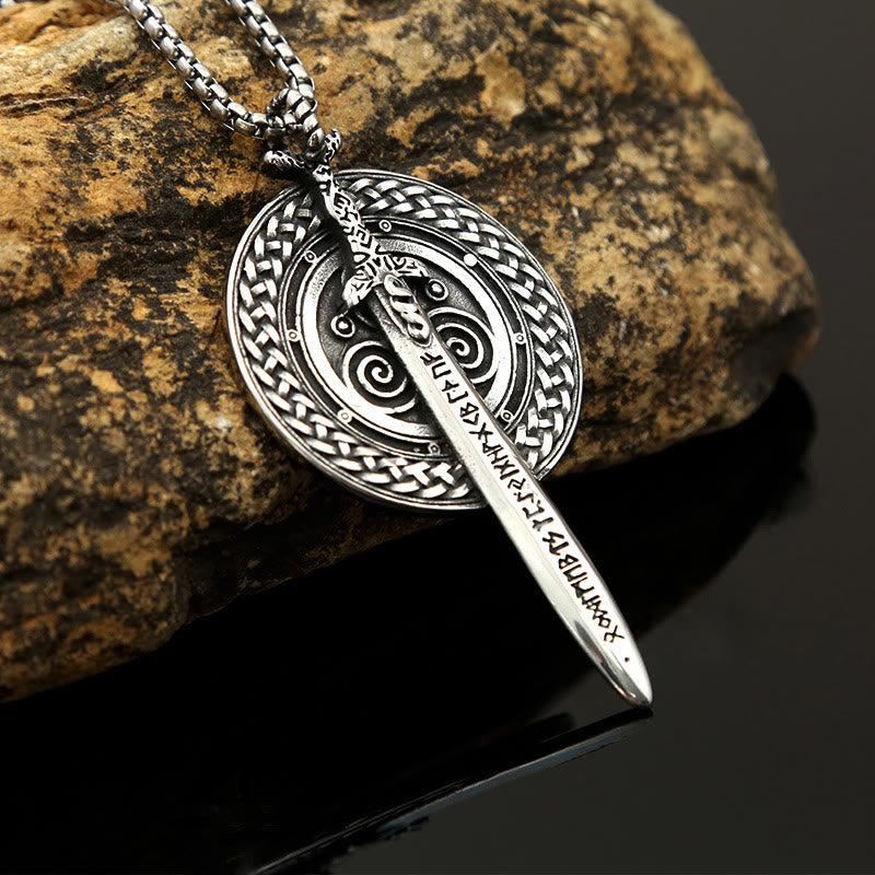 WorldNorse Nordic Longsword With Runes Shield Necklace