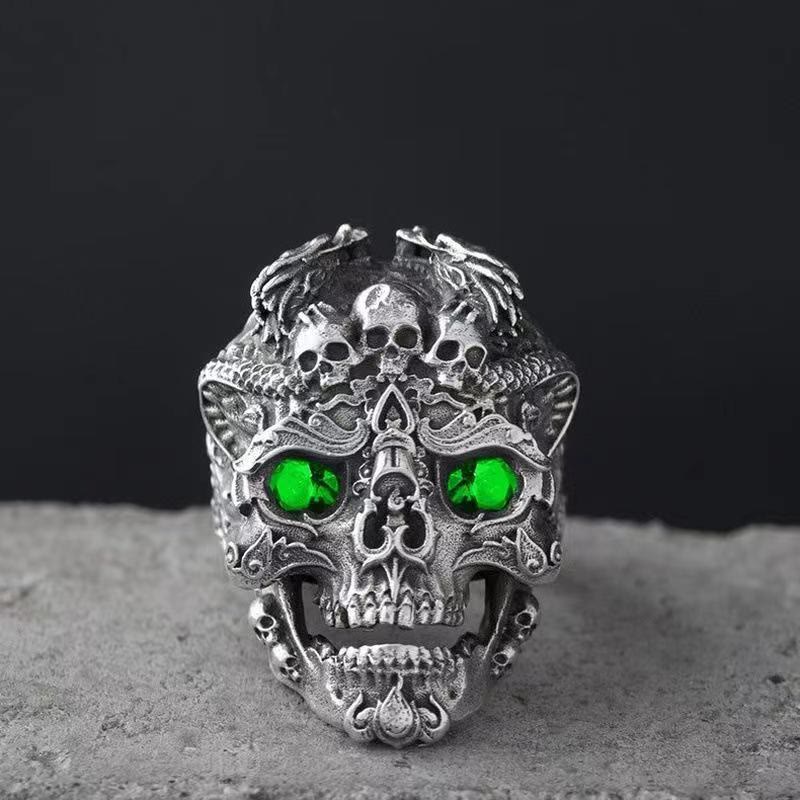 WorldNorse Red Blue Green Eyes Skull Ring