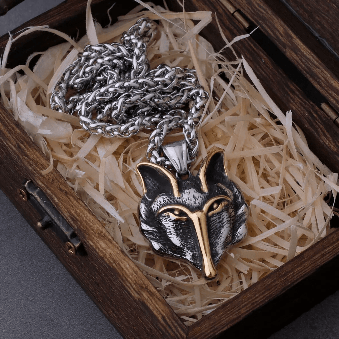 WorldNorse Wolf Head Titanium Steel Necklace