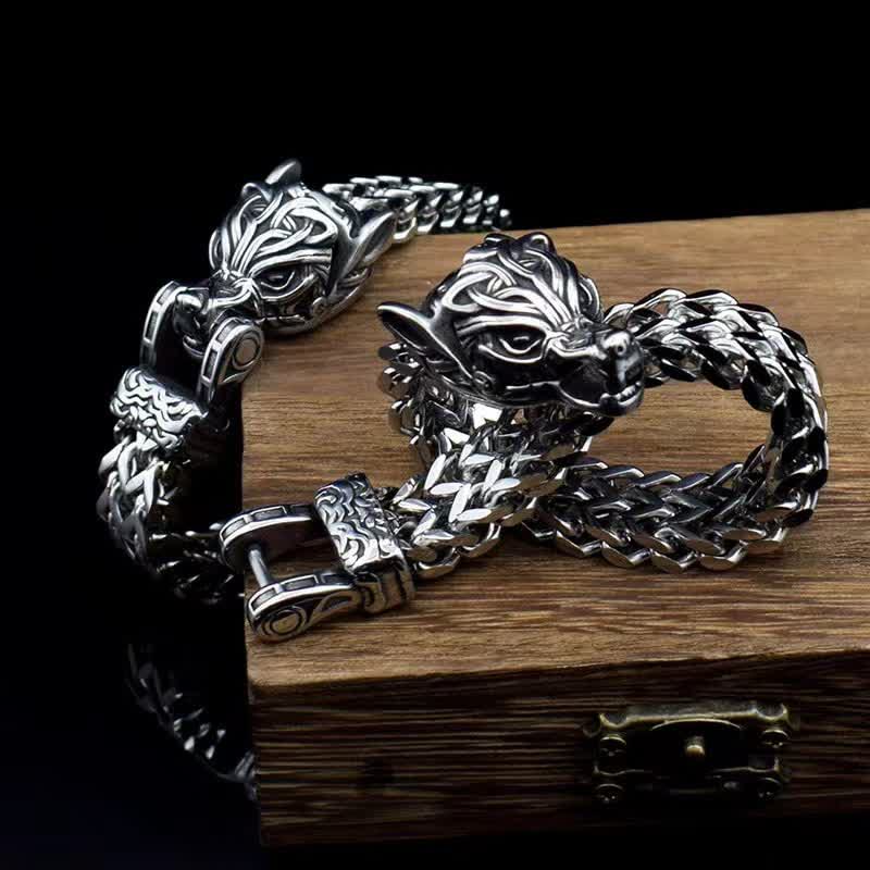 WorldNorse Men's Viking Silver Wolf Head Bracelet - image 2