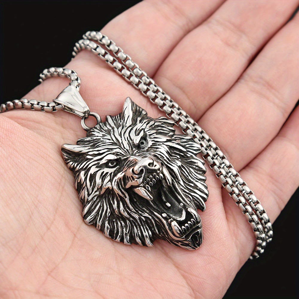 WorldNorse Wolve Head Stainless Steel Pendant Necklace