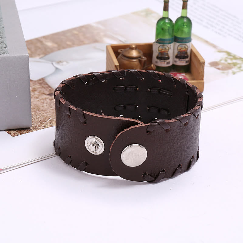 WorldNorse Skull Leather Cuff Biker Wide Bracelet