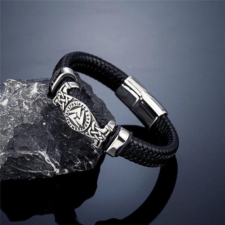 WorldNorse Valknut With Celtic Knot Leather Bracelet