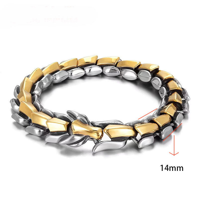 WorldNorse Protection Force Dragon Bracelet - Silver + Gold Dragon - 14mm - 23cm - image 15