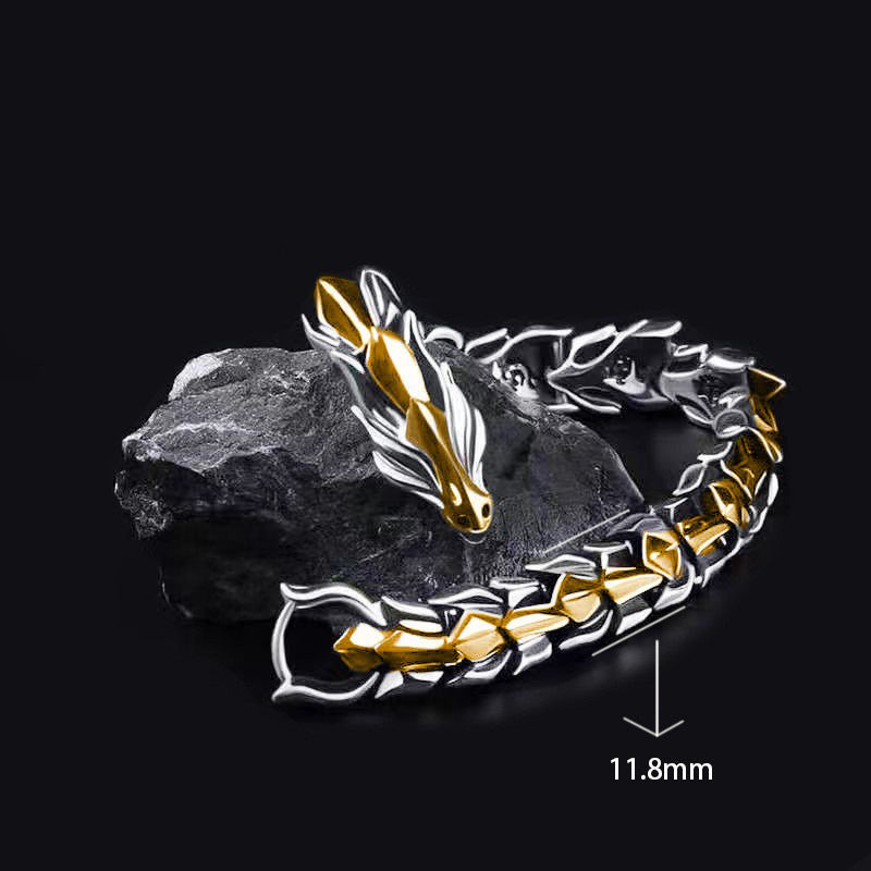WorldNorse Protection Force Dragon Bracelet - Silver + Gold Dragon - 11.8mm - 22cm - image 12
