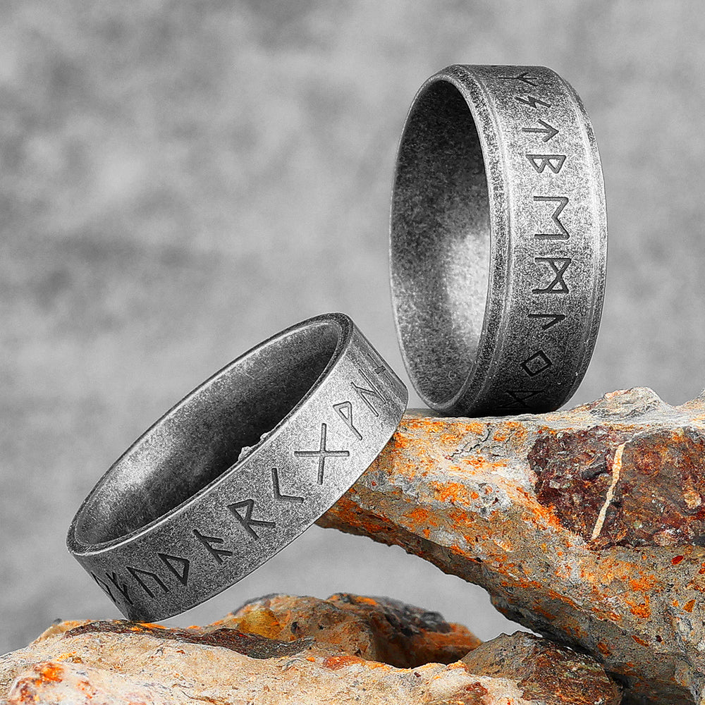 WorldNorse Vintage Viking Runes Stainless Steel Ring