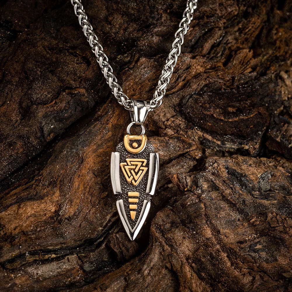 WorldNorse Solid Double Sided Odin’s Spear Valknut Amulet Necklace - image 1