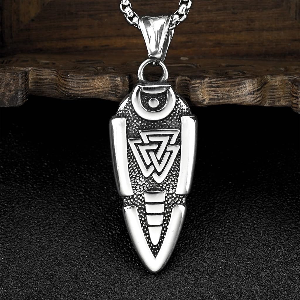 WorldNorse Solid Double Sided Odin’s Spear Valknut Amulet Necklace - Silver - image 14