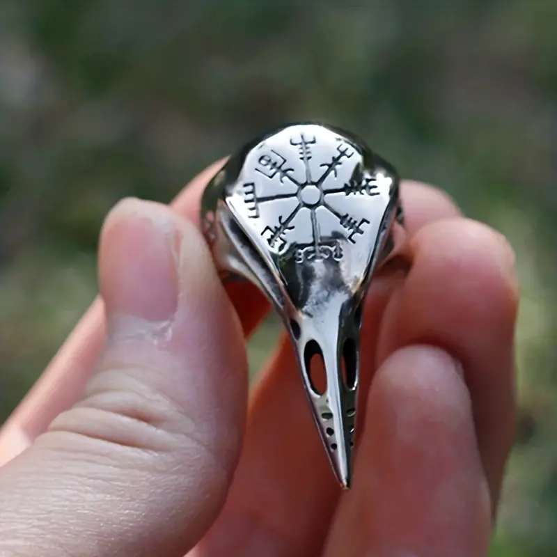 WorldNorse Men's Crow Skull Vegvisir Ring - image 3