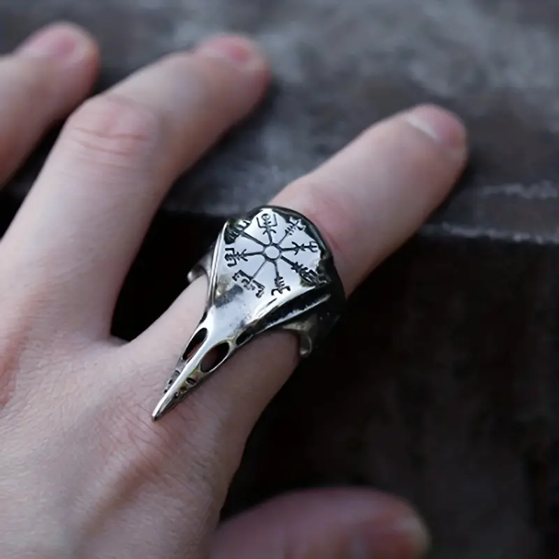 WorldNorse Men's Crow Skull Vegvisir Ring - image 1