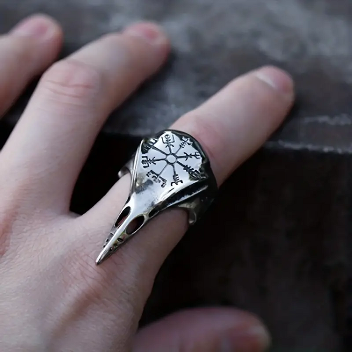 WorldNorse Men's Crow Skull Vegvisir Ring - image 1