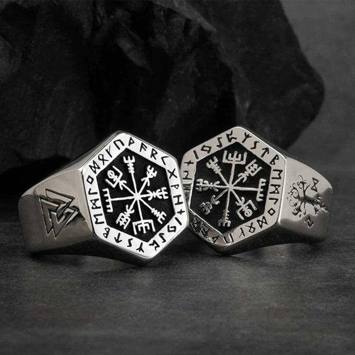 WorldNorse Vegvisir with Valknut Nordic Ring