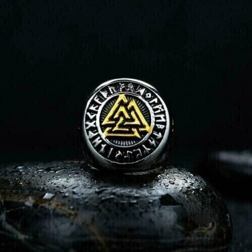 WorldNorse Runes Valknut Triangle Stainless Steel Viking Ring - image 2