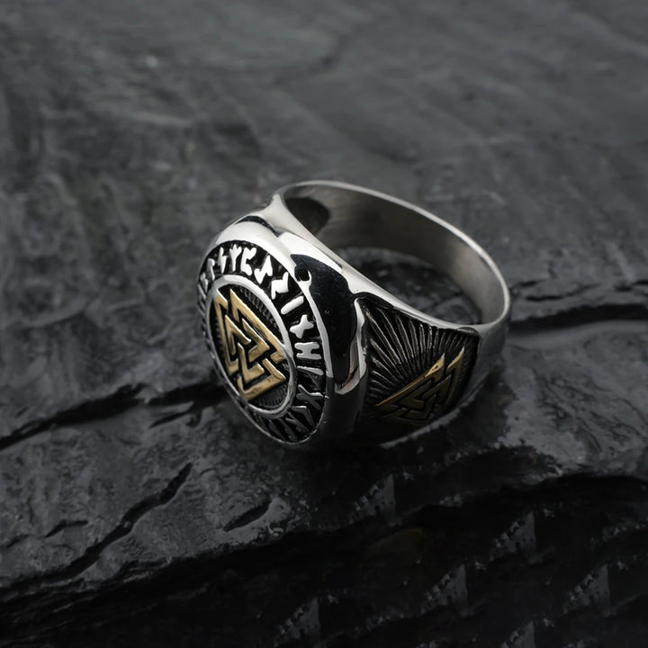 WorldNorse Runes Valknut Triangle Stainless Steel Viking Ring - image 4