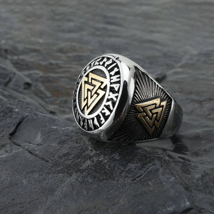 WorldNorse Runes Valknut Triangle Stainless Steel Viking Ring - US 14 - image 0