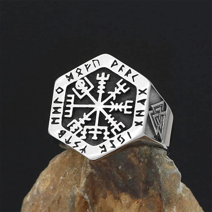 WorldNorse Valknut Compass Stainless Steel Viking Ring