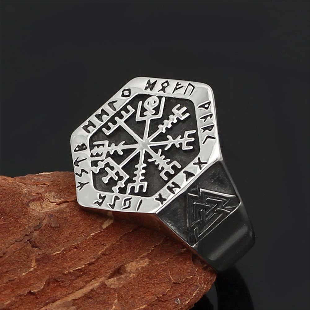 WorldNorse Valknut Compass Stainless Steel Viking Ring