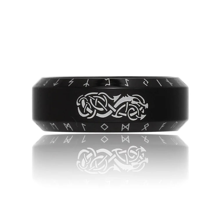 WorldNorse Norse Dragon Runes Stainless Steel Viking Ring