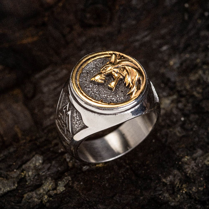 WorldNorse Dual Color Valknut With Wolves Viking Ring