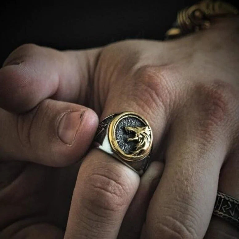 WorldNorse Dual Color Valknut With Wolves Viking Ring - image 1