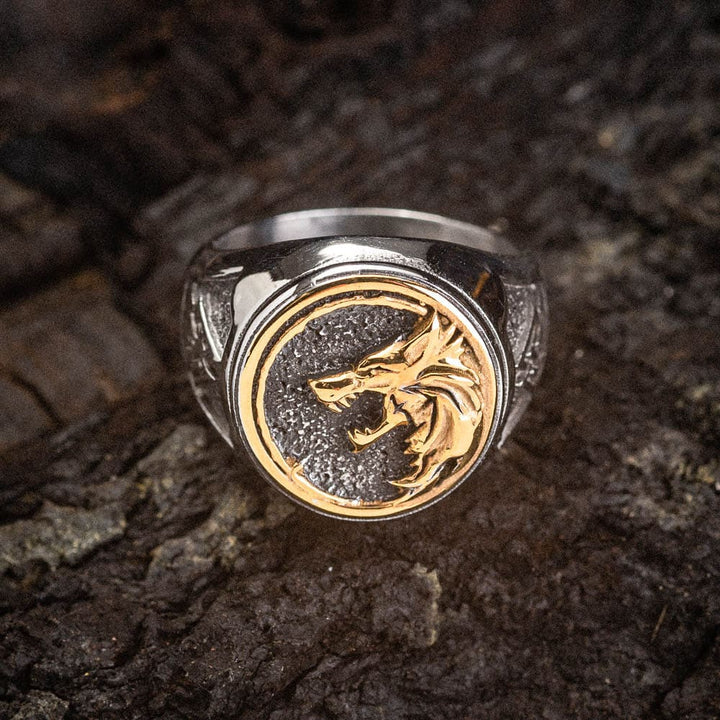 WorldNorse Dual Color Valknut With Wolves Viking Ring