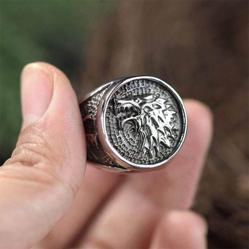 WorldNorse Growling Direwolf Stainless Steel Ring