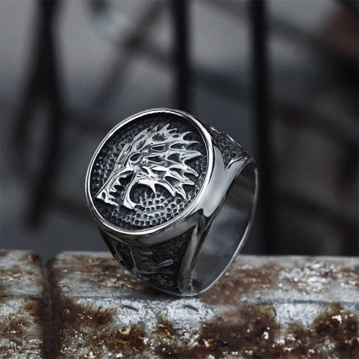 WorldNorse Growling Direwolf Stainless Steel Ring