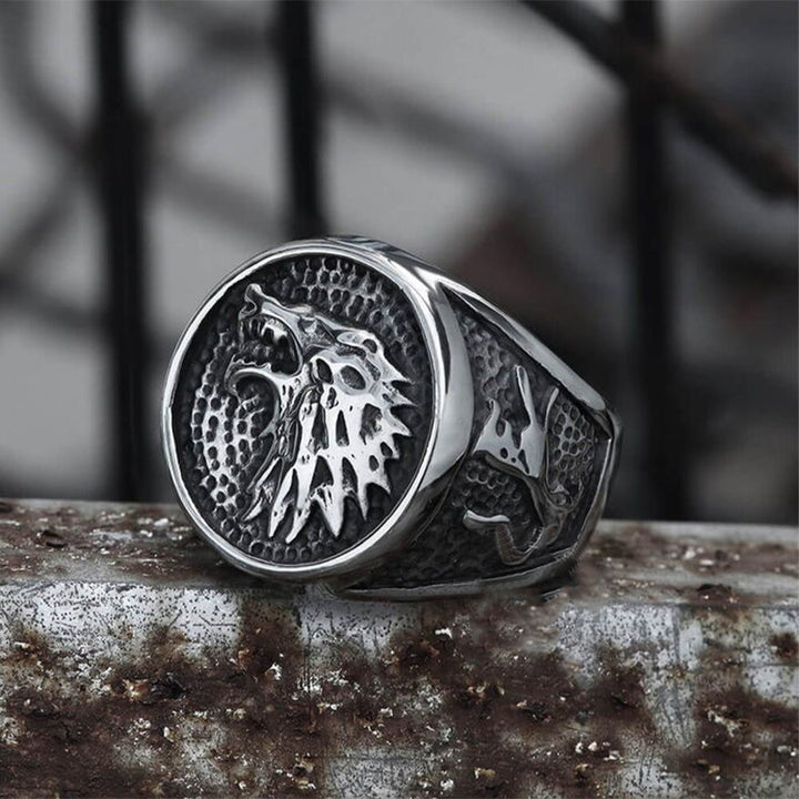 WorldNorse Growling Direwolf Stainless Steel Ring