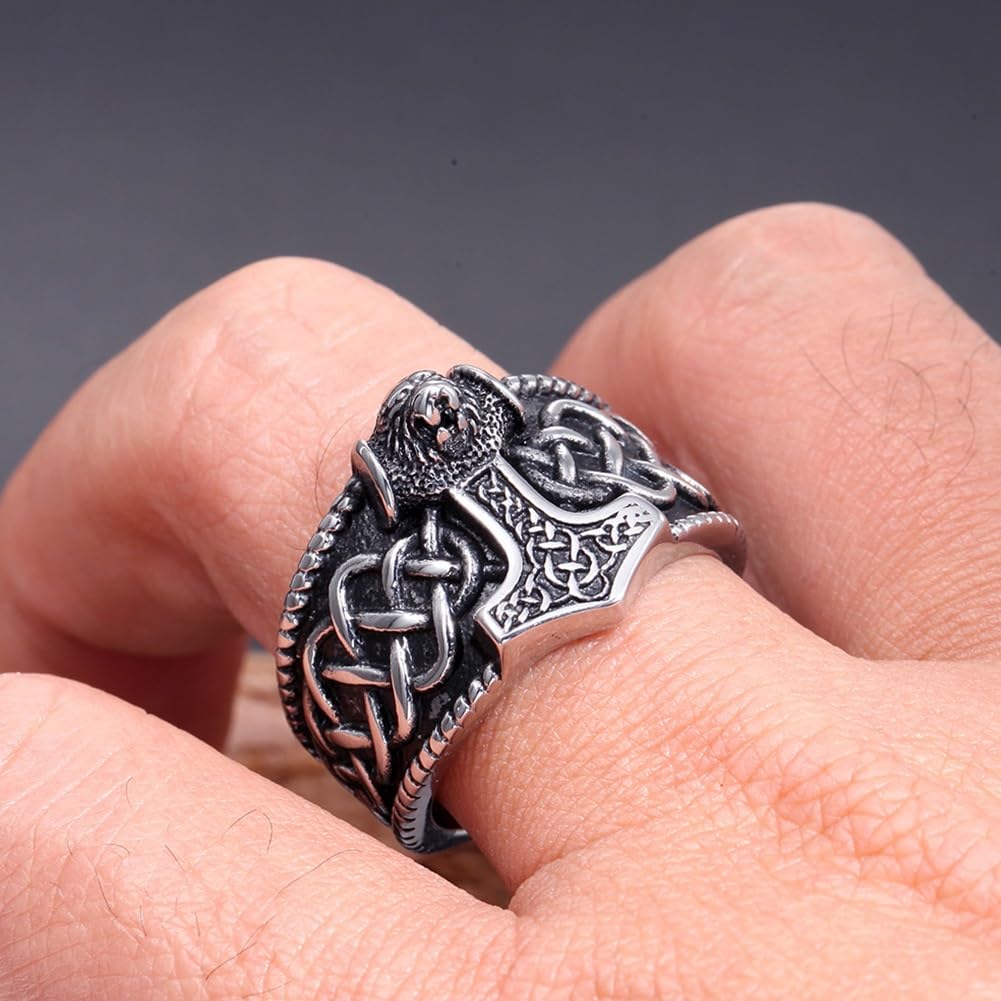 WorldNorse Thor's Hammer Stainless Steel Viking Ring