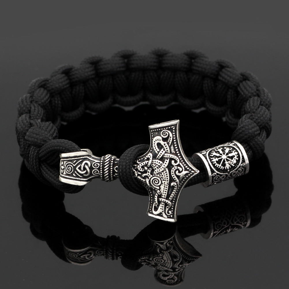 WorldNorse Thor's Hammer Braided Rope Viking Bracelet