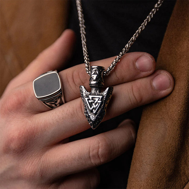 WorldNorse Valknut Stone Spear Stainless Steel Viking Pendant Necklace - image 1