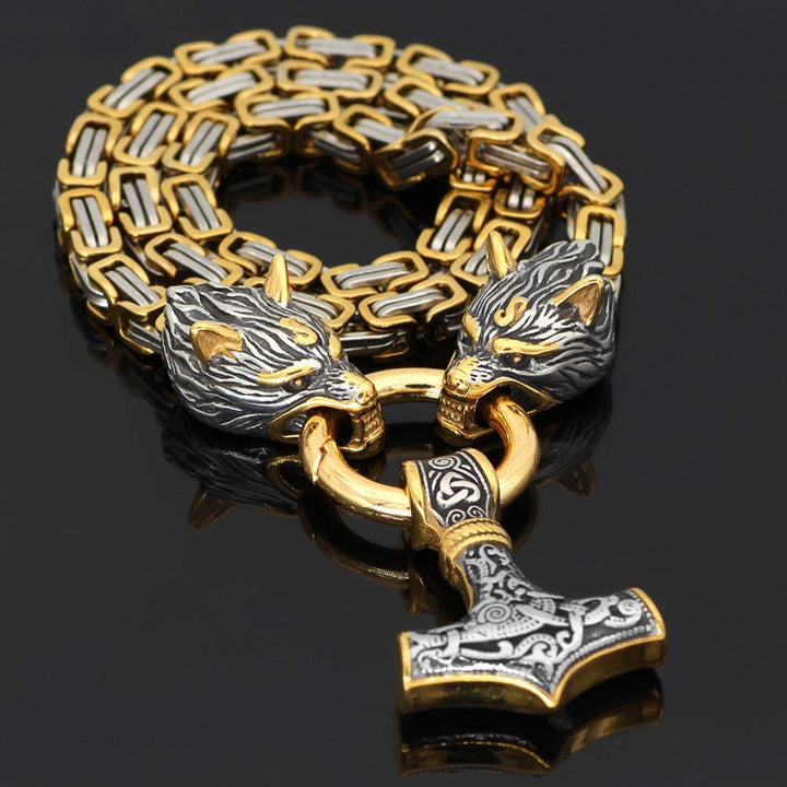 WorldNorse Vintage Viking Mjolnir With Wolves Necklace & Bracelet