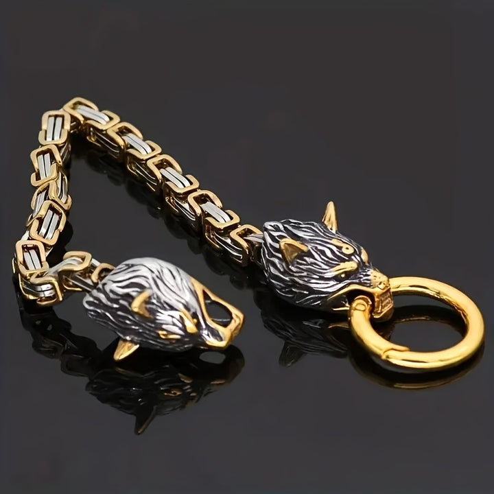 WorldNorse Vintage Viking Mjolnir With Wolves Necklace & Bracelet - Gold Bracelet - image 5