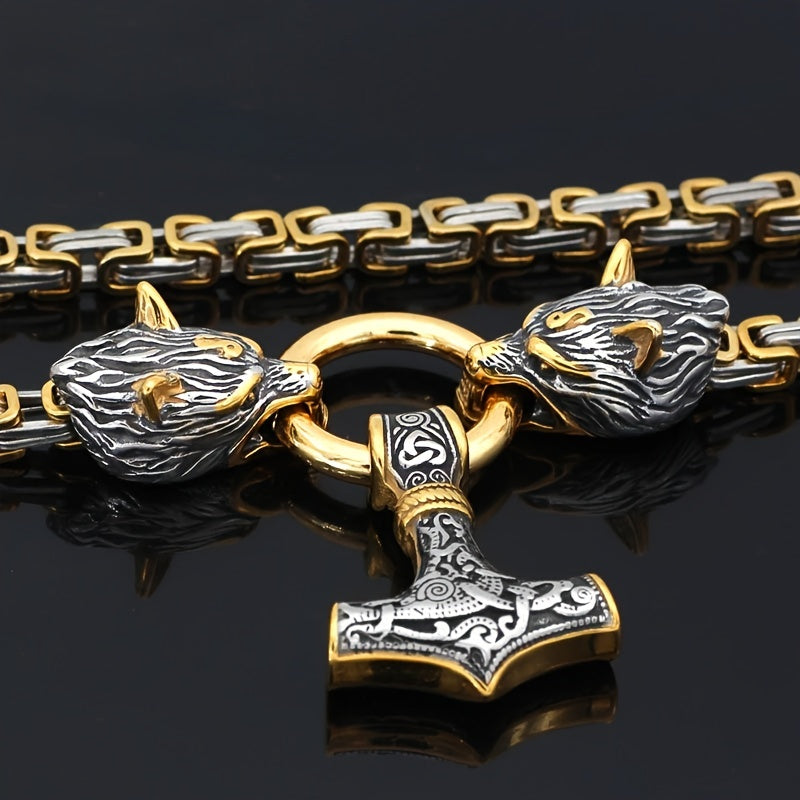 WorldNorse Vintage Viking Mjolnir With Wolves Necklace & Bracelet