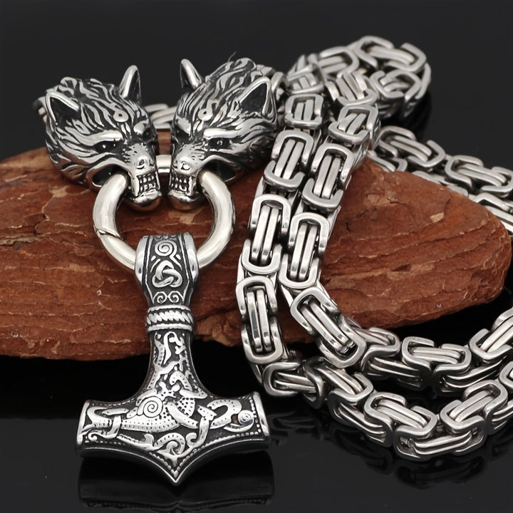 WorldNorse Vintage Viking Mjolnir With Wolves Necklace & Bracelet - Silver Necklace - image 6