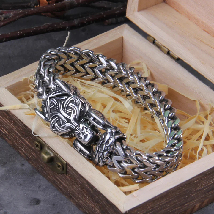 WorldNorse Punk Wolf With Raven Pattern Stainless Steel Bracelet - Wolves - image 0