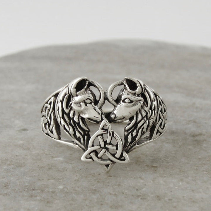 WorldNorse Celtic Trinity Knot Love Wolves Ring