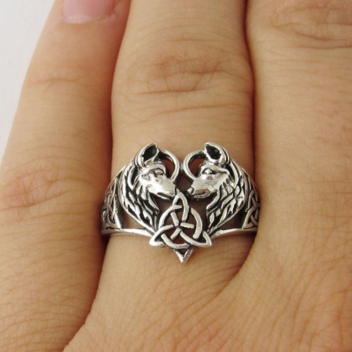 WorldNorse Celtic Trinity Knot Love Wolves Ring