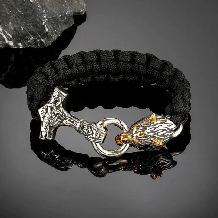 WorldNorse Nordic Mjolnir Wolf Head Bracelet - 23cm - image 0