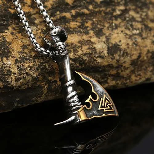 WorldNorse Viking Valknut Axe Necklace - Gold - image 6