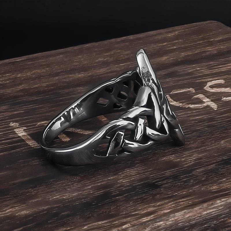 WorldNorse Celtic Knot Triple Horn Of Odin Ring