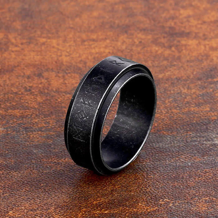 WorldNorse Viking Rune Carved Stainless Steel Spinner Ring