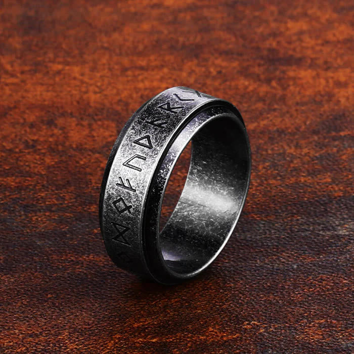 WorldNorse Viking Rune Carved Stainless Steel Spinner Ring