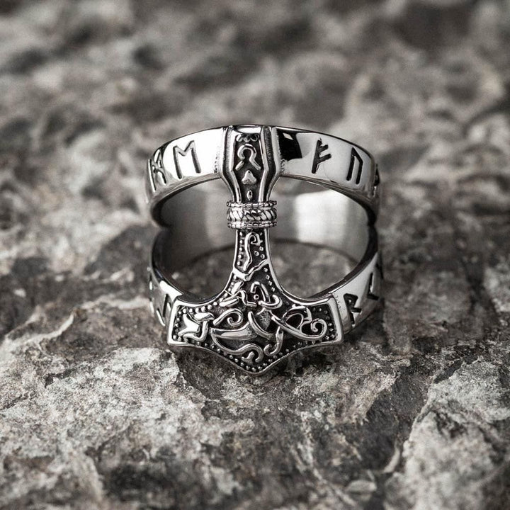 WorldNorse Bold Viking Open Mjolnir Hammer Ring